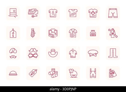 Handcrafted collection featuring 24 Regular Bold Outline vector icons for Clothing, optimized in 256x256 Grid Fitted resolution for premium digital ex Stock Vector