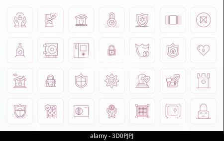 Refined bundle featuring 28 Thin Line vector icons for Guarded, optimized with 256x256 Detail Enhanced quality for elegant and functional design solut Stock Vector