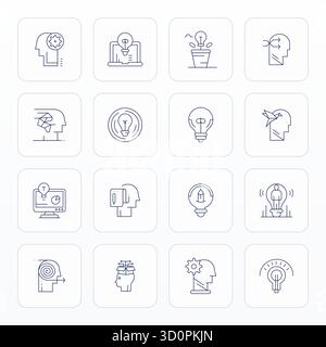 State-of-the-art bundle featuring 16 Pixel Aligned vector icons inspired by Thinking, created in Thin Line format at 256x256 for next-generation inter Stock Vector
