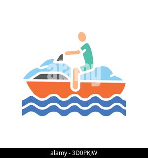jet ski color flat icon for digital and print projects.  Minimal clean icons for apps and websites. Modern simple icons for UI UX and branding Stock Vector