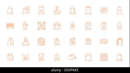 Discover a set of 32 Thin Line vector icons crafted for the Packaging theme, featuring High Resolution Detail Enhanced designs ideal for modern UI/UX Stock Vector