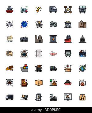 Download 42 scalable Line Filled vector icons designed for Logistics, featuring Grid Fitted High Resolution resolution suitable for professional and c Stock Vector