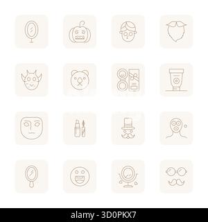 Premium collection of 16 Thin Outline vector icons for Face, meticulously crafted in 256x256 Pixel Optimized resolution for superior visual impact. Stock Vector