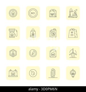 Transform your designs with 16 Thin Outline vector icons themed around Environmentally Friendly, engineered in High Resolution Detail Enhanced resolut Stock Vector