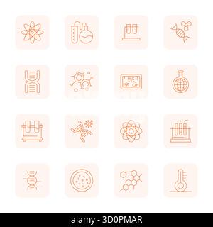 This set of 16 Thin Outline vector icons captures Laboratory themes in 128x128 PIXEL Perfect quality, perfect for tech and business applications. Stock Vector