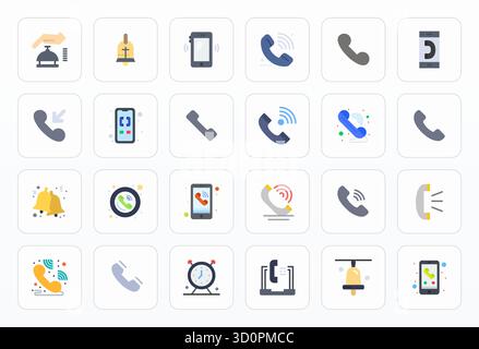 Set of 24 Flat Pixel Aligned vector icons themed around Ringing, crafted in 128x128 resolution for seamless integration in apps and websites. Stock Vector