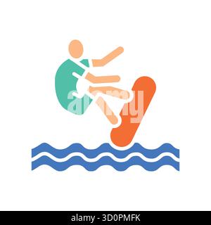 skimboarding color flat icon for digital and print projects.  Minimal clean icons for apps and websites. Modern simple icons for UI UX and branding Stock Vector
