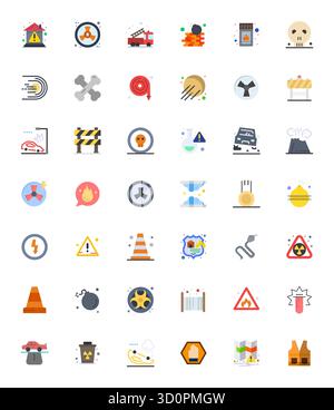 Professionally designed 42 vector icons in Flat, capturing the essence of Hazard with 256x256 Detail Enhanced precision for UI design. Stock Vector