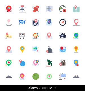 Comprehensive toolkit of 36 vector icons themed around Geographical, developed in Flat with 256x256 PIXEL Perfect precision for versatile design appli Stock Vector