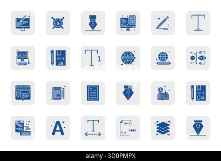 A clean collection of 24 Filled vector icons representing Editor, designed in High Resolution Pixel Optimized format for modern dashboards and interfa Stock Vector