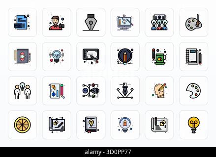 Transform your designs with 24 Filled Line vector icons themed around Creative, engineered in 256x256 Display Perfect resolution for maximum clarity. Stock Vector
