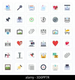 This collection features 36 Flat Editable vector icons tailored to the Attachment theme, optimized in 128x128 format for digital design. Stock Vector