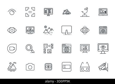State-of-the-art bundle featuring 24 Editable vector icons inspired by View, created in Bold Line format at 64x64 for next-generation interfaces. Stock Vector