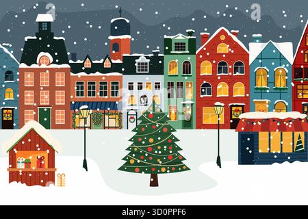 Peaceful winter landscape featuring snow covered trees and soft hills under light pastel sky, ideal for cards, backgrounds, and seasonal prints. Stock Vector