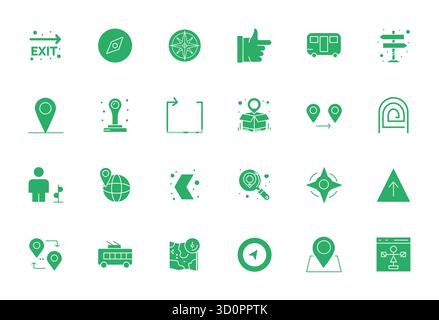 Expertly designed 24 Filled Display Perfect vector icons for Route, engineered at Retina Ready resolution for flawless integration and performance. Stock Vector