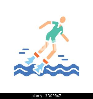 flyboarding color flat icon for digital and print projects.  Minimal clean icons for apps and websites. Modern simple icons for UI UX and branding Stock Vector