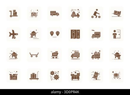 Curated pack of 24 High Resolution vector icons in Filled design, centered around Moving concepts with Pixel Aligned clarity. Stock Vector