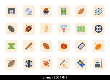 Revolutionary set of 24 Display Perfect vector icons inspired by Stadium, created in Flat format at 64x64 resolution for cutting-edge design. Stock Vector