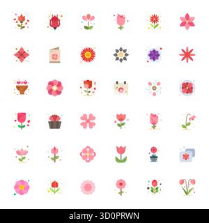 Perfectly balanced 36 Flat Display Perfect vector icons for Petal, sized at 256x256 for harmonious integration in digital design projects. Stock Vector