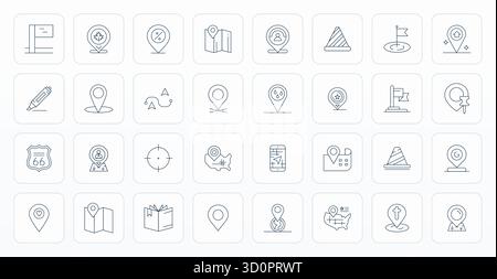 Intelligently designed 32 Editable vector icons inspired by Marker, created in Thin Line format at 64x64 for smart and efficient design workflows. Stock Vector