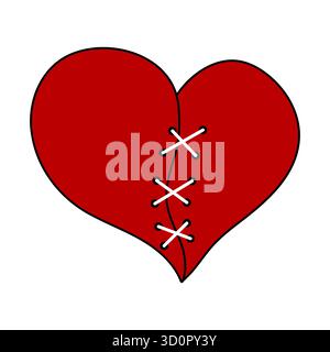 Stitched Broken Heart Vector Illustration. Perfect for Valentines Day designs, emotional concept art, greeting cards or tattoo inspiration. Stock Vector