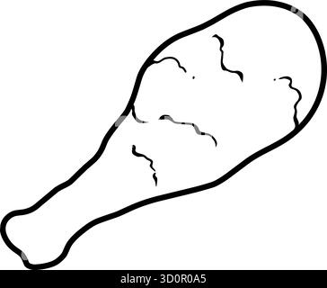 Outlined Crispy Fried Chicken Drumstick. Vector Hand Drawn Illustration Isolated On Transparent Background Stock Vector