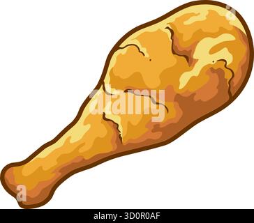 Crispy Fried Chicken Drumstick. Vector Hand Drawn Illustration Isolated On Transparent Background Stock Vector