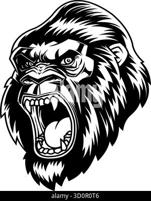 Angry Gorilla Head in Black and White Style Stock Vector