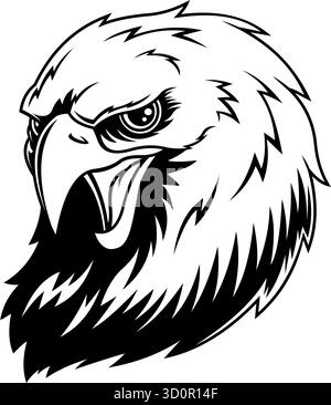 Bald Eagle Head In Black And White Style With Fierce Expression - Vector Hand Drawn Illustration Isolated On Transparent Background Stock Vector