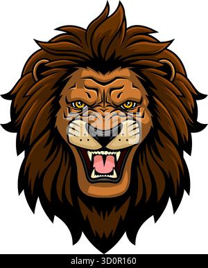 Roaring Lion Head Mascot Logo Style - Vector Hand Drawn Illustration Isolated On Transparent Background Stock Vector