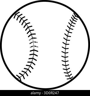 Black and White Baseball Ball Silhouette with Stitches - Vector Hand Drawn Illustration Isolated On Transparent Background Stock Vector