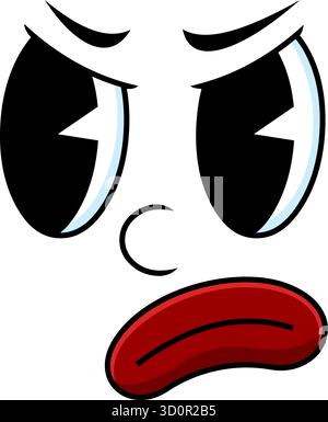 Angry Retro Cartoon Face Expression With Raised Eyebrows And Frown. Vector Hand Drawn Illustration Isolated On Transparent Background Stock Vector