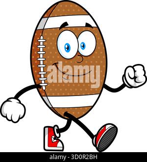 Happy American Football Mascot Walking With Smile - Vector Hand Drawn Illustration Isolated On Transparent Background Stock Vector