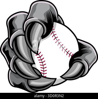 Rhino Claw Holding Baseball - Vector Hand Drawn Illustration Isolated On Transparent Background Stock Vector