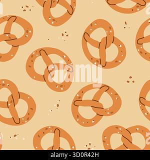 pretzel seamless pattern; traditional baked snack with twisted shape; perfect for bakery graphic, food packaging, menus- vector illustration Stock Vector