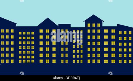 City buildings, apartments in a downtown neighborhood are seen in an illustration. Stock Vector