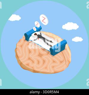 3D Isometric Flat Illustration of Tierd Human Brain, Snooze for Relax Stock Photo