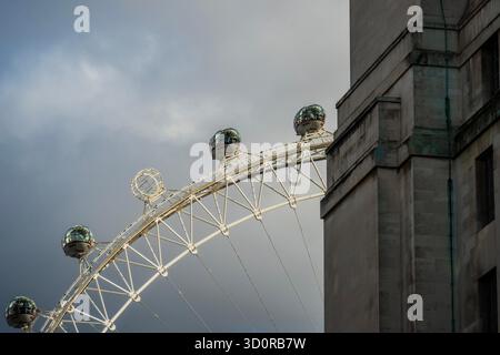 London, UK. 24th Oct, 2025. The London Eye has a passenger pod missing as they are taken away for maintenance, and a significant refurbishment, one at a time. Credit: Guy Bell/Alamy Live News Stock Photo