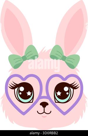 Cute pink bunny face illustration Stock Vector