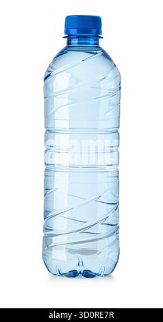 Plastic water bottle standing filled with clear water, promoting health and refreshment Stock Photo