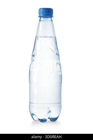 Clear plastic bottle containing refreshing drinking water with blue screw cap Stock Photo