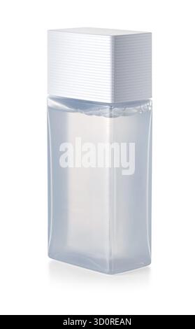 Rectangular cosmetic bottle containing translucent liquid, showcasing its clean design Stock Photo