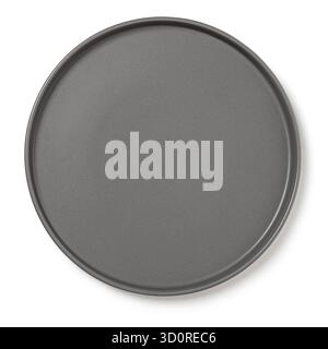 Round nonstick pizza pan isolated on a white background, ready for baking Stock Photo