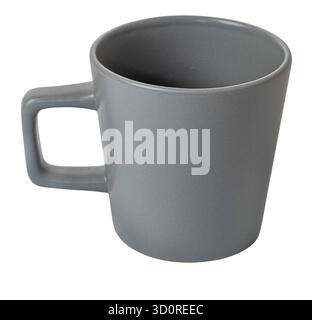 Grey matte ceramic mug for hot beverages, standing isolated on a white background Stock Photo