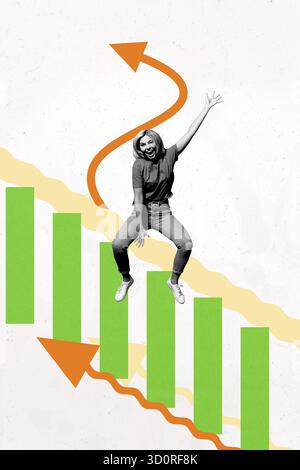 Collage of a joyful person over rising bar chart arrows symbolizing ...