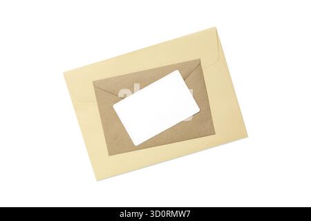 Isolated Blank Card And Craft Envelopes On Transparent Background For Concepts Of Personalized Invitations, Gift Cards, Holiday Greetings, Wedding Sta Stock Photo