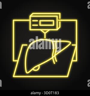 Bioprinting neon icon. 3D printer creating human liver, bio medical technology. Vector illustration Stock Vector