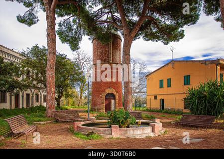 a charming abandoned relaxation area in the salt mine village of Tarquinia Stock Photo