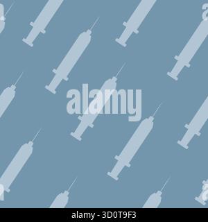 Medical seamless pattern with syringes. A blue medical background. Stock Vector