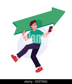 An illustration of a young guy with a big arrow pointing to the right. Illustration for design projects, website and printing, mockup design, as well Stock Vector